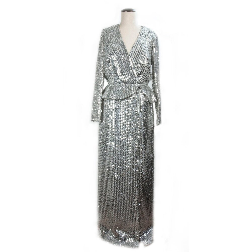 Vintage Silver Sequin Hollywood Gown | Stunning Film Costume | Metallic Glamour